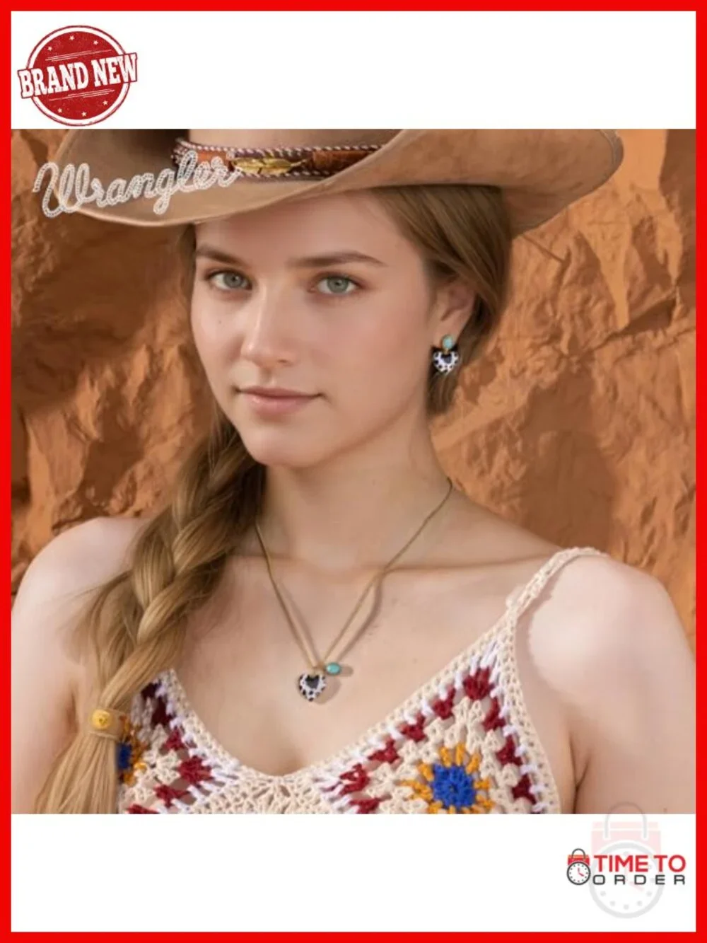 Western Heart Turquoise Pendant Necklace, Gold Plated, Lobster Clasp